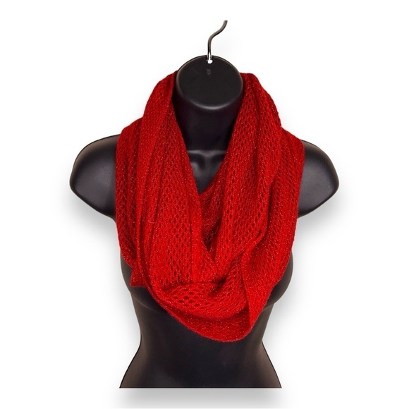 Y2K STEVE MADDEN RED GLITTER KNIT CROCHET INFINITY SCARF - Picture 1 of 11